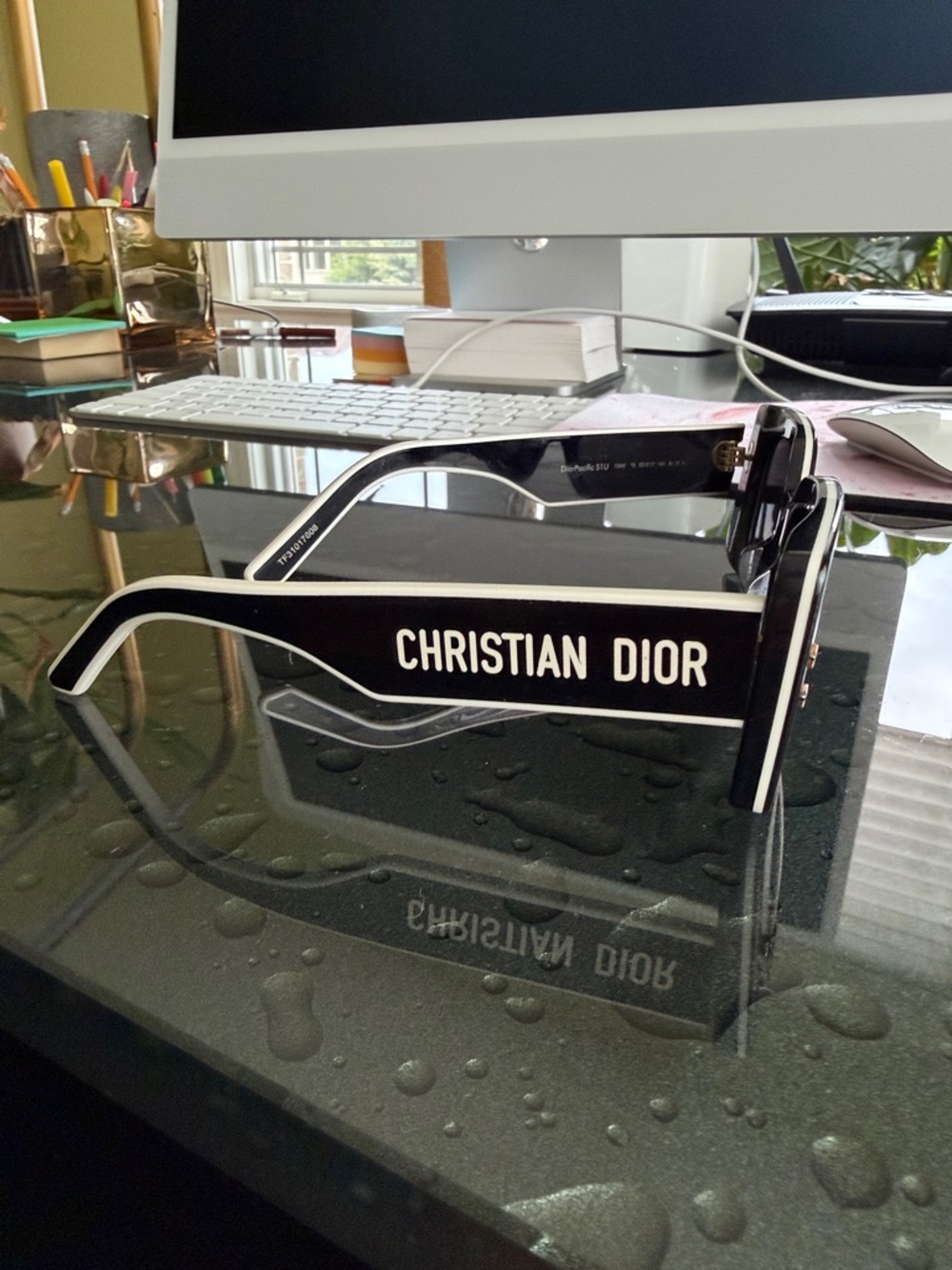 Dior Black Rectangular Sunglasses with Star Accents - Picture 2 of 4